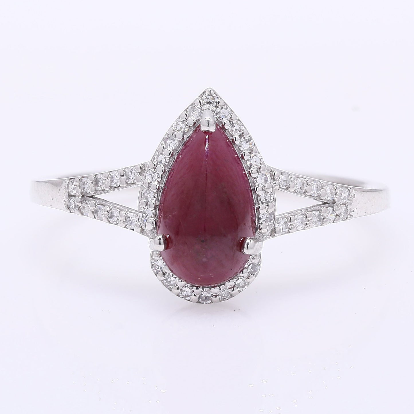 1.57 Ct Pear Cabochon Cut Natural Ruby 950 Platinum Ring