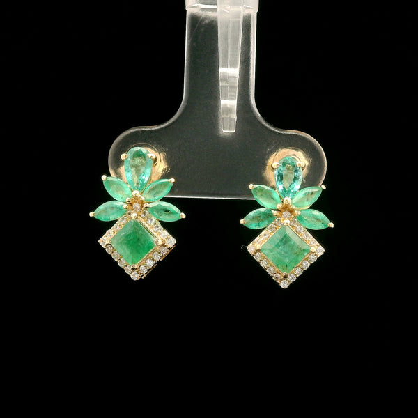 2.01 Ct Pear Emerald 14K Gold Earrings