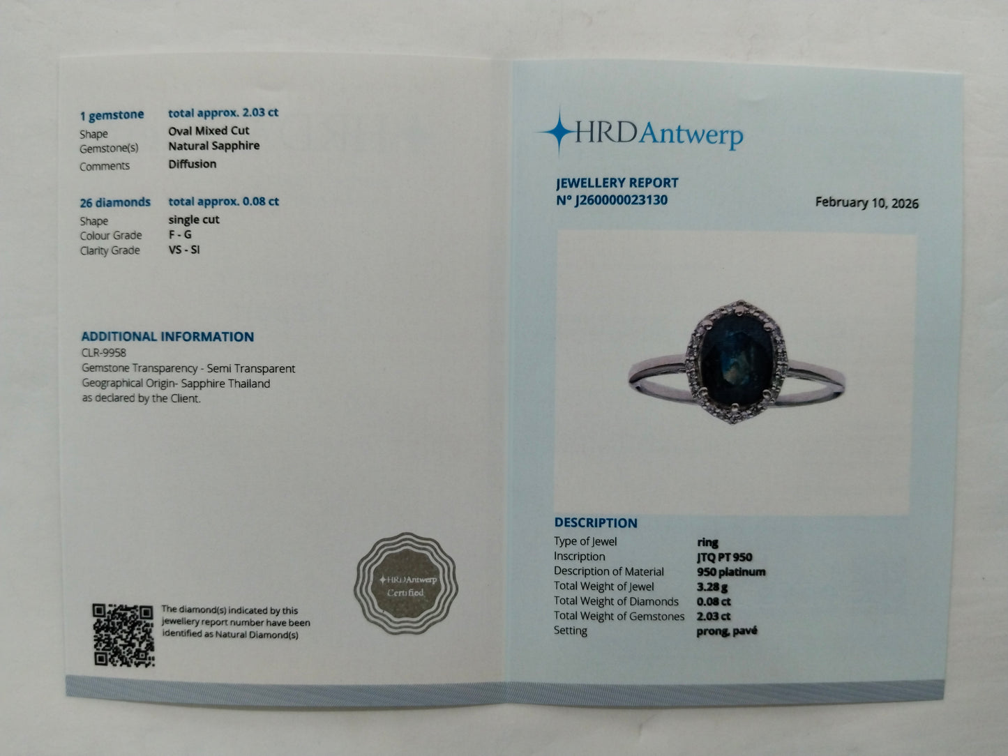 2.11 Ct Oval Mixed Cut Natural Sapphire 950 Platinum Ring