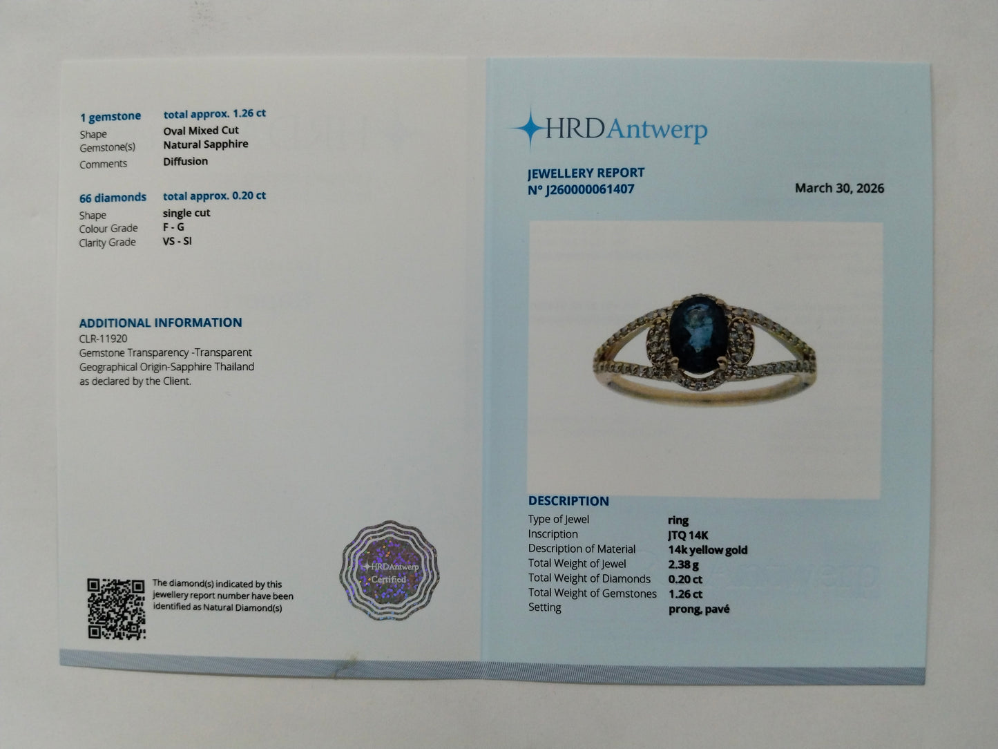 1.46 Ct Oval Mixed Cut Natural Sapphire 14K Gold Ring