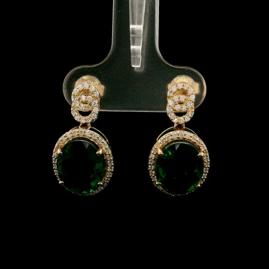 5.41 Ct Oval Mixed Cut Lab Grown Emerald 14K Gold Earrings
