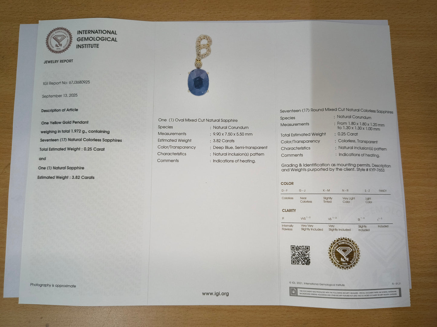 4.07 Ct Oval Mixed Cut Natural Corundum Sapphire 14K Gold Pendant