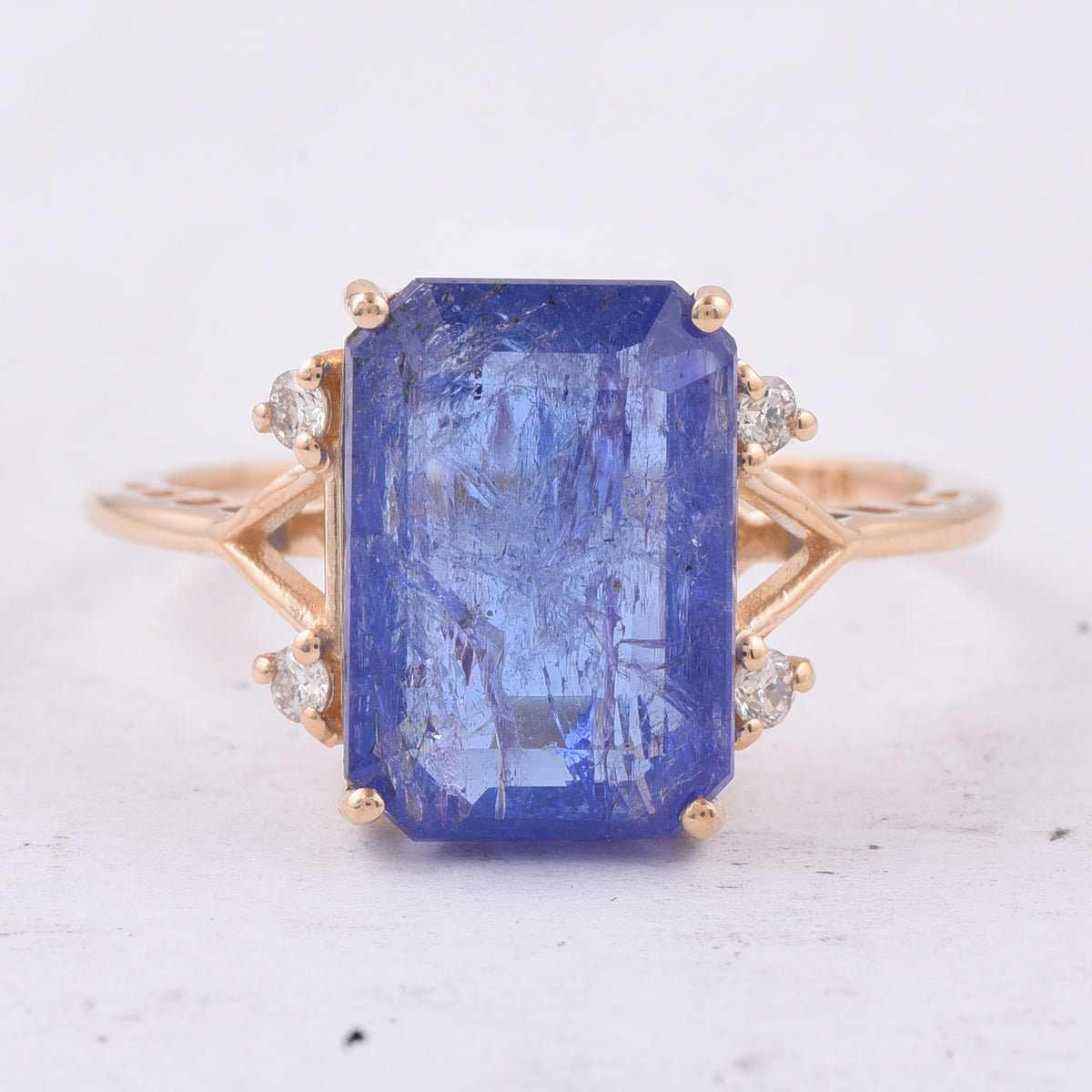 5.60 Ct Octagon Step Cut Natural Tanzanite 14K Gold Ring