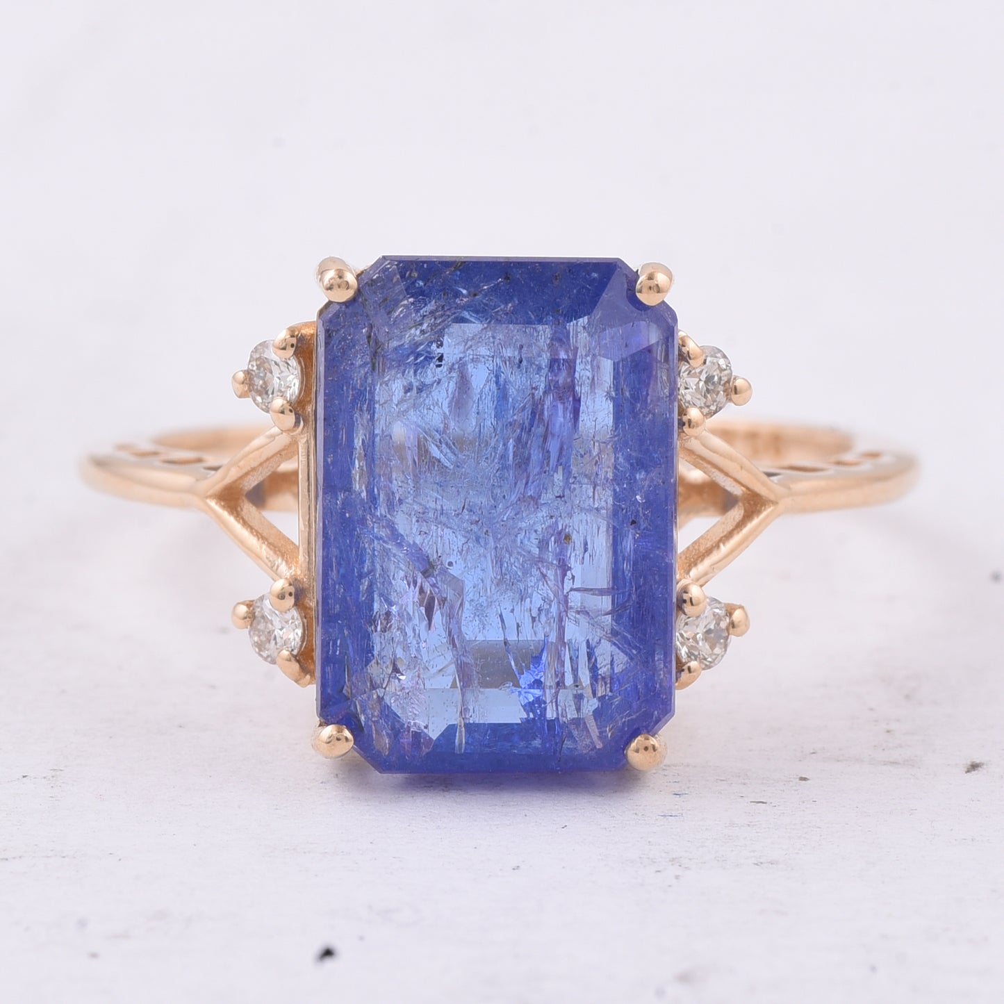 5.60 Ct Octagon Step Cut Natural Tanzanite 14K Gold Ring
