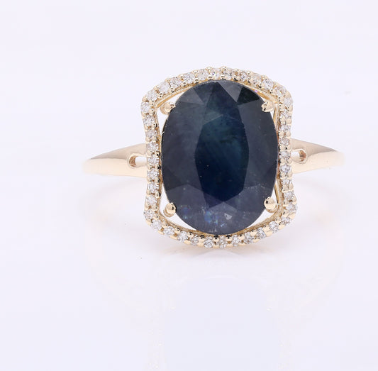 4.62 Ct Oval Mixed Cut Natural Sapphire 14K Gold Ring