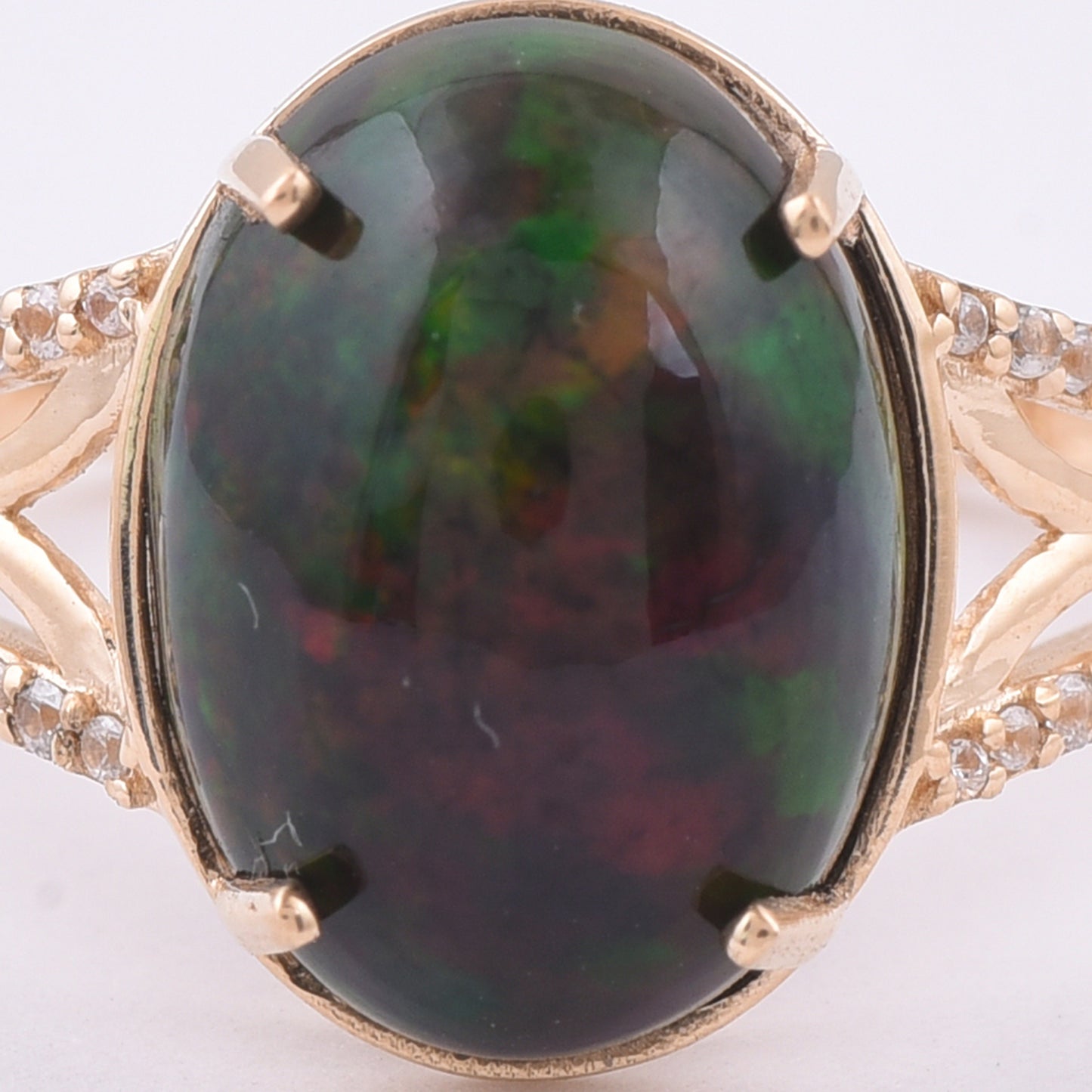 3.34 Ct Oval Cabochon Cut Natural Black Opal 14K Gold Ring