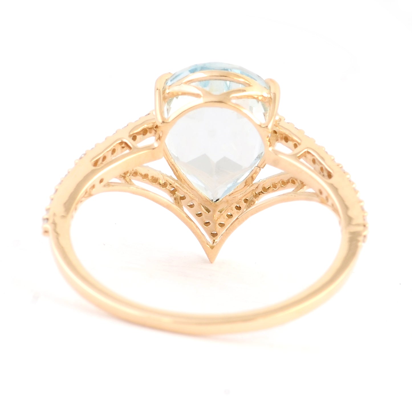 2.65 Ct Pear Mixed Cut Natural Beryl Aquamarine 14K Gold Ring