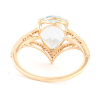 2.65 Ct Pear Mixed Cut Natural Beryl Aquamarine 14K Gold Ring