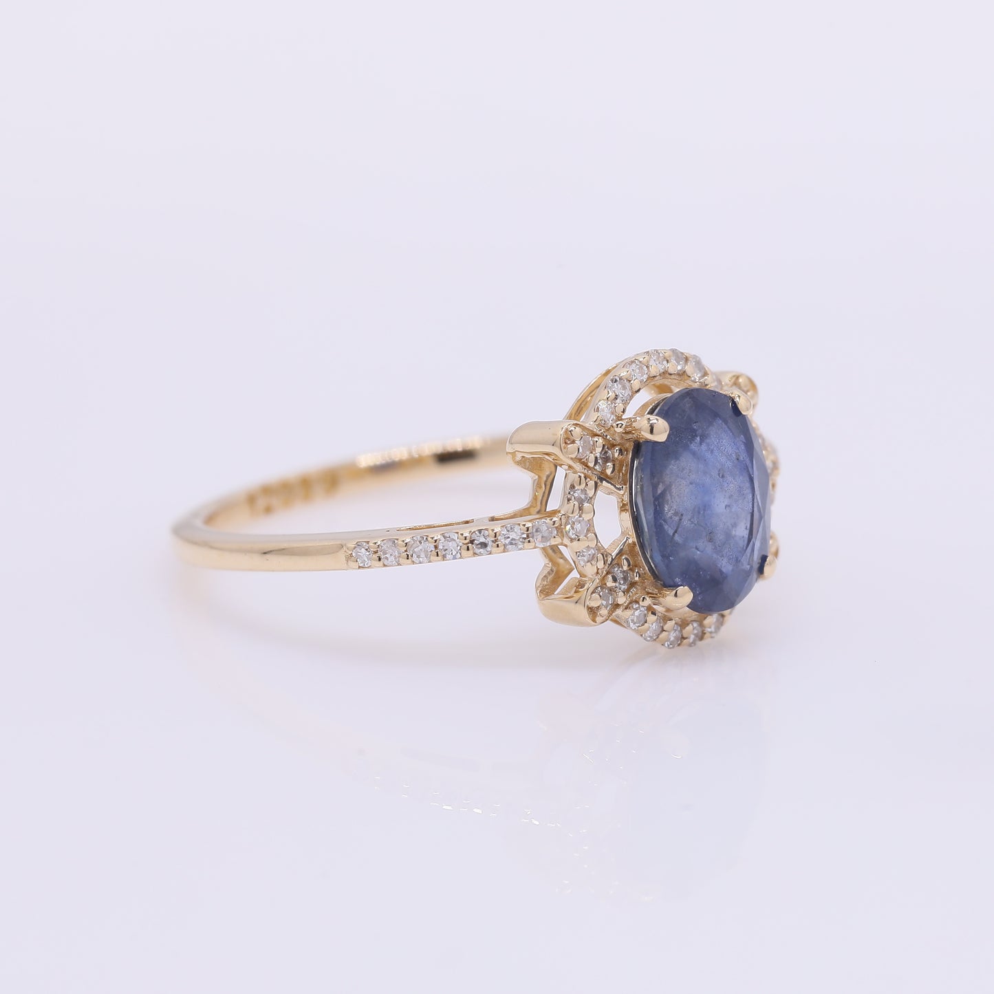 1.56 Ct Oval Mixed Cut Natural Sapphire 14K Gold Ring