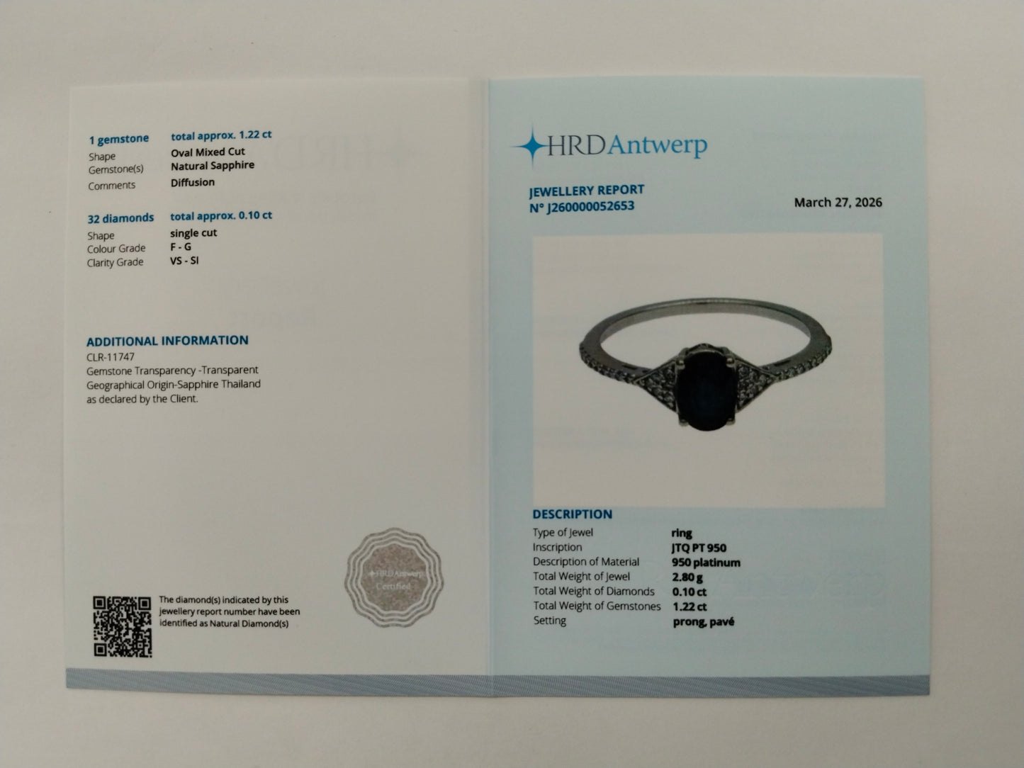 1.32 Ct Oval Mixed Cut Natural Sapphire 950 Platinum Ring