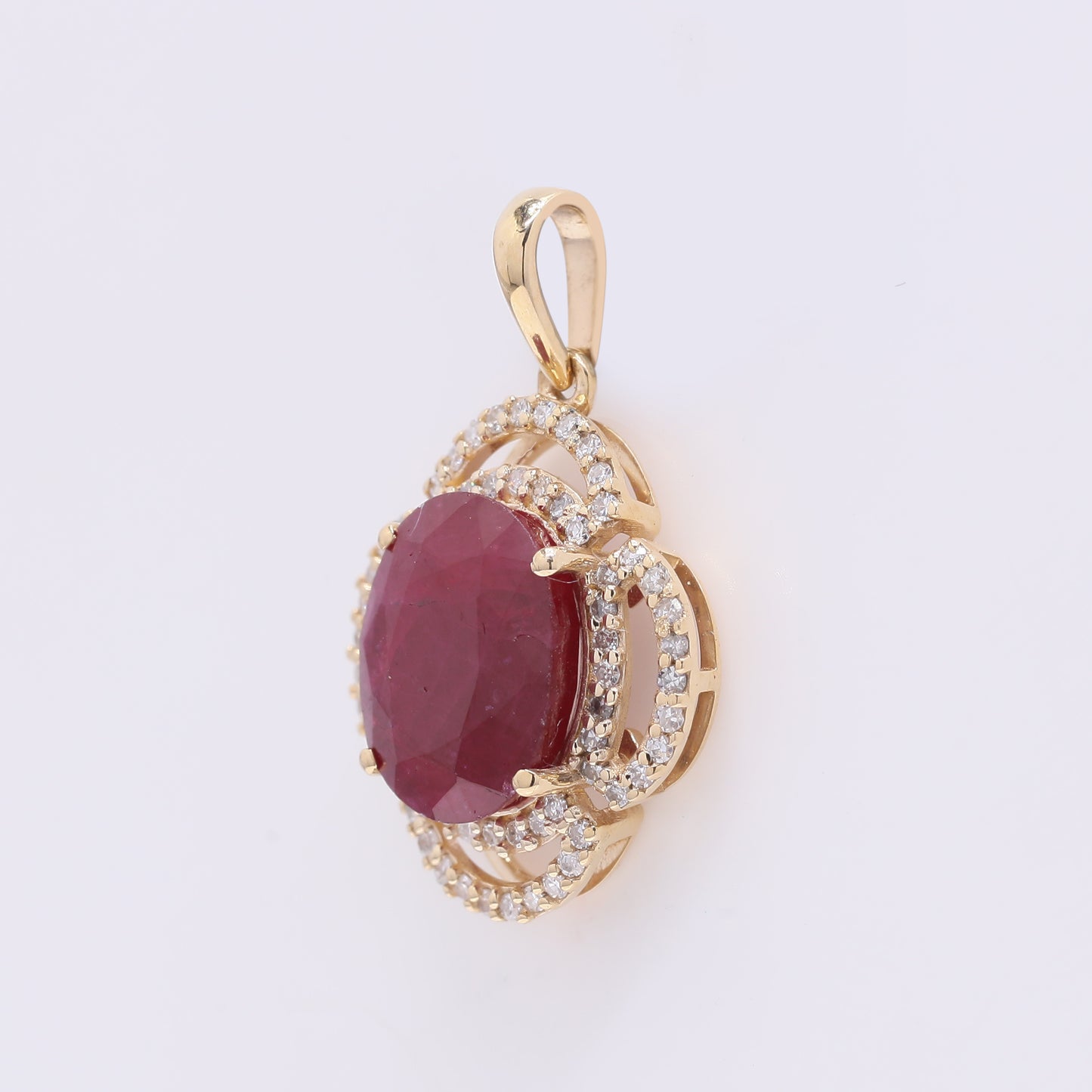 3.77 Ct Oval Mixed Cut Natural Ruby 14K Gold Pendant