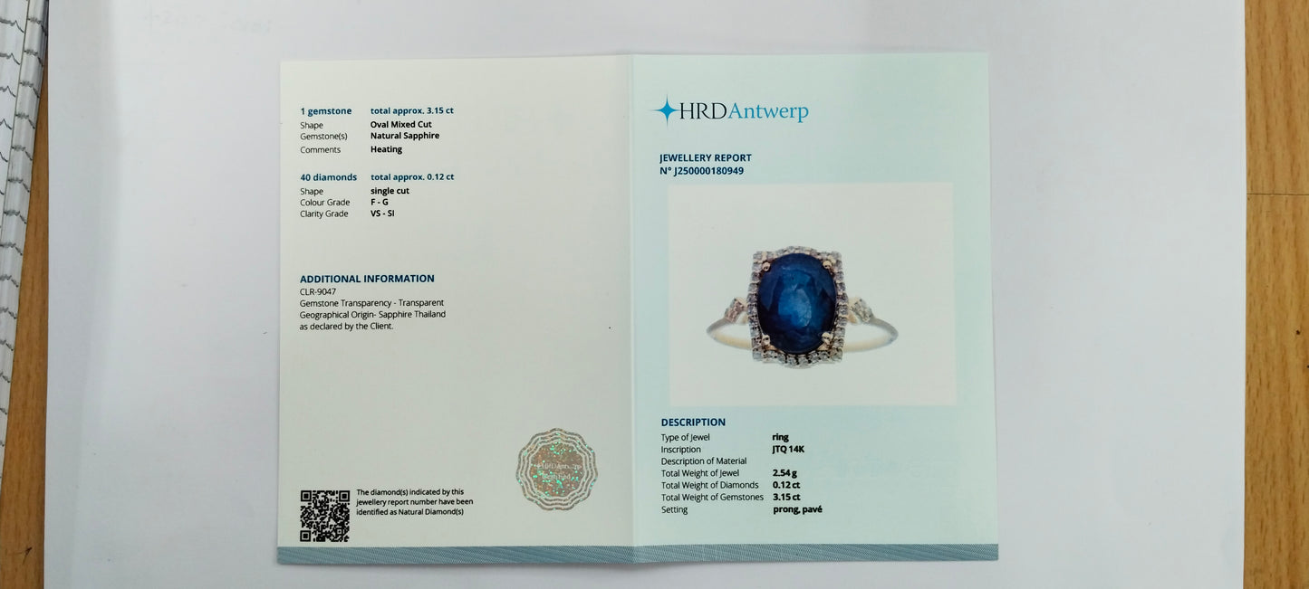 3.27 Ct Oval Mixed Cut Natural Sapphire 14K Gold Ring