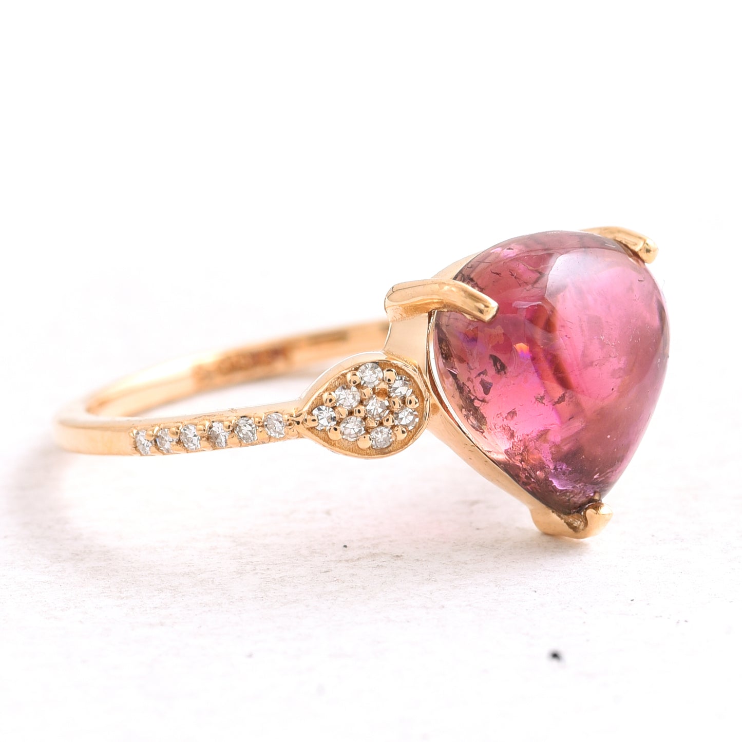 3.49 Ct Pear Cabochon Natural Pink Tourmaline 14K Gold Ring