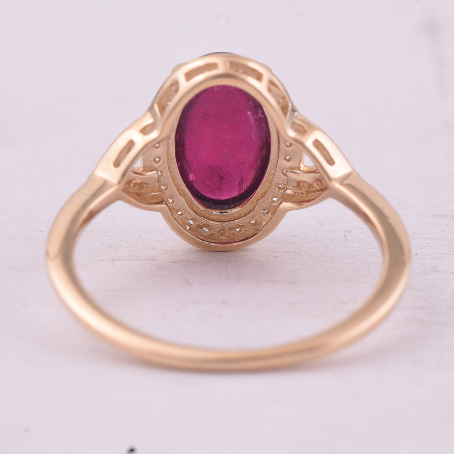 2.79 Ct Oval Cabochon Cut Natural Rubellite 14K Gold Ring