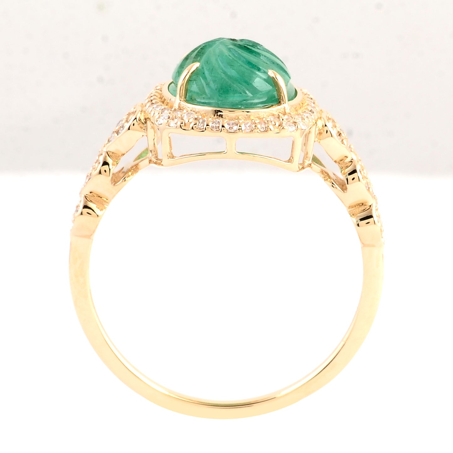 3.06 Ct Oval Carving Natural Beryl Emerald 14K Gold Ring
