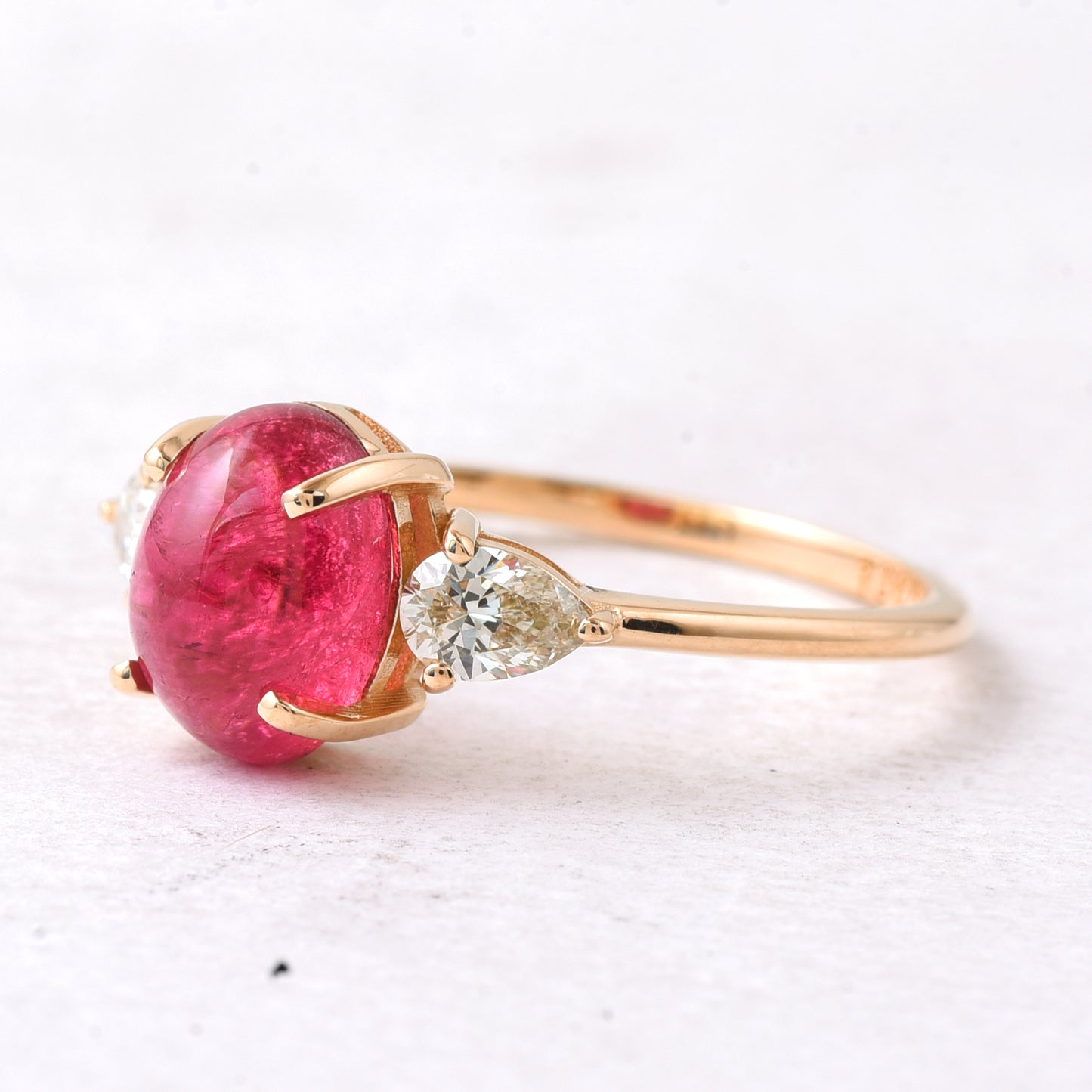 2.52 Ct Oval Cabochon Cut Natural Pink Tourmaline 14K Gold Ring