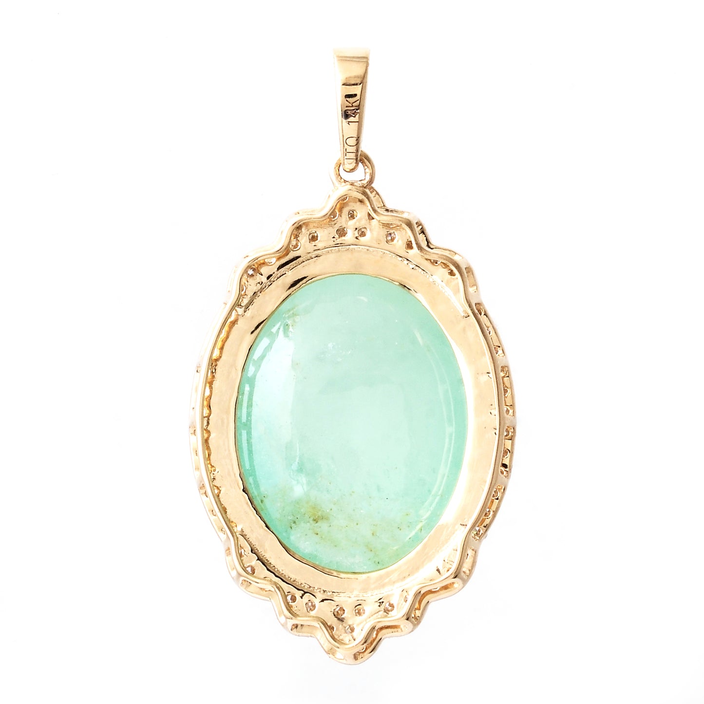12.82 Ct Oval Cabochon Natural Beryl Emerald 14K Gold Pendant