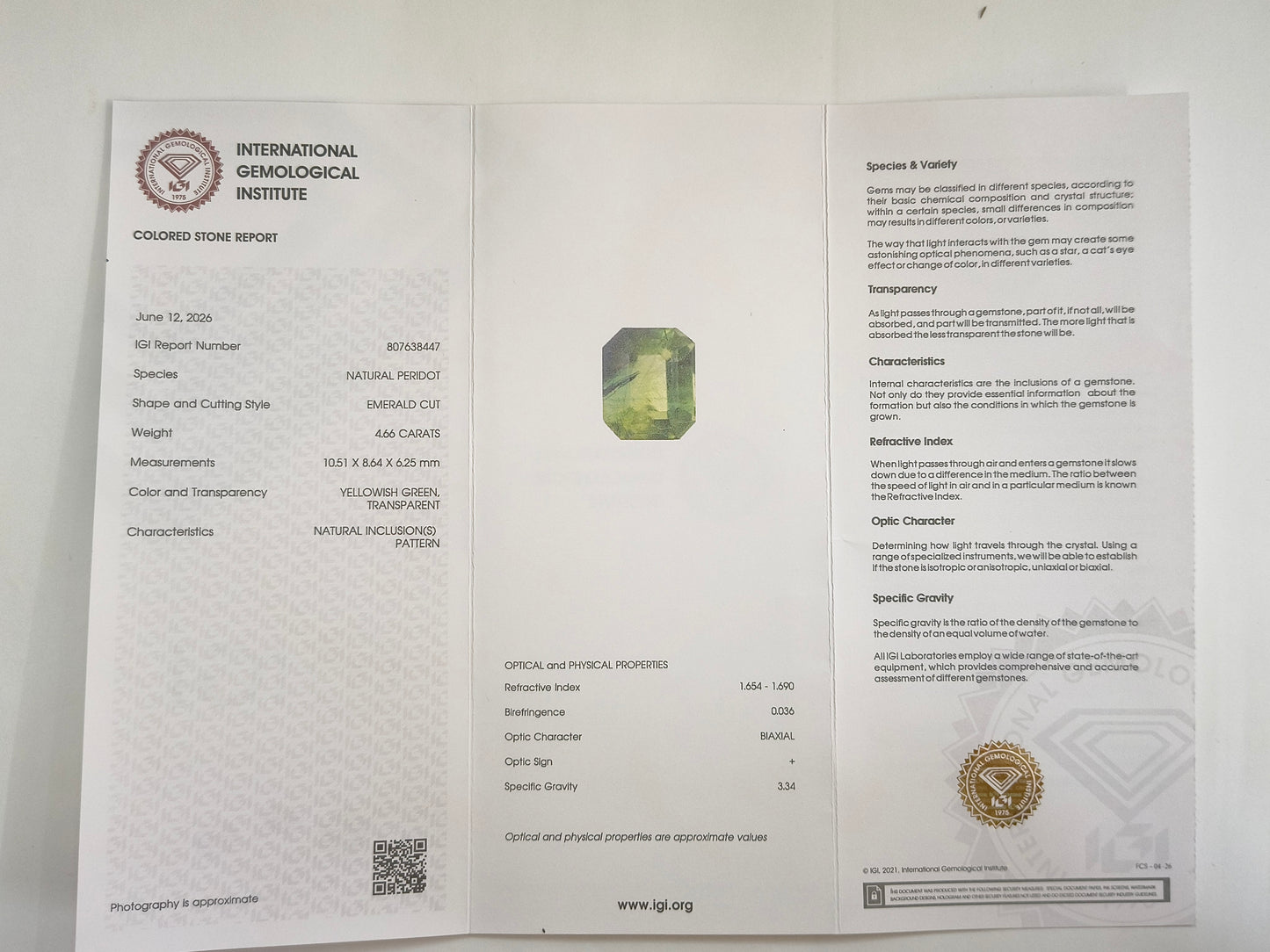 4.73 Natural Peridot Emerald Cut Gemstone