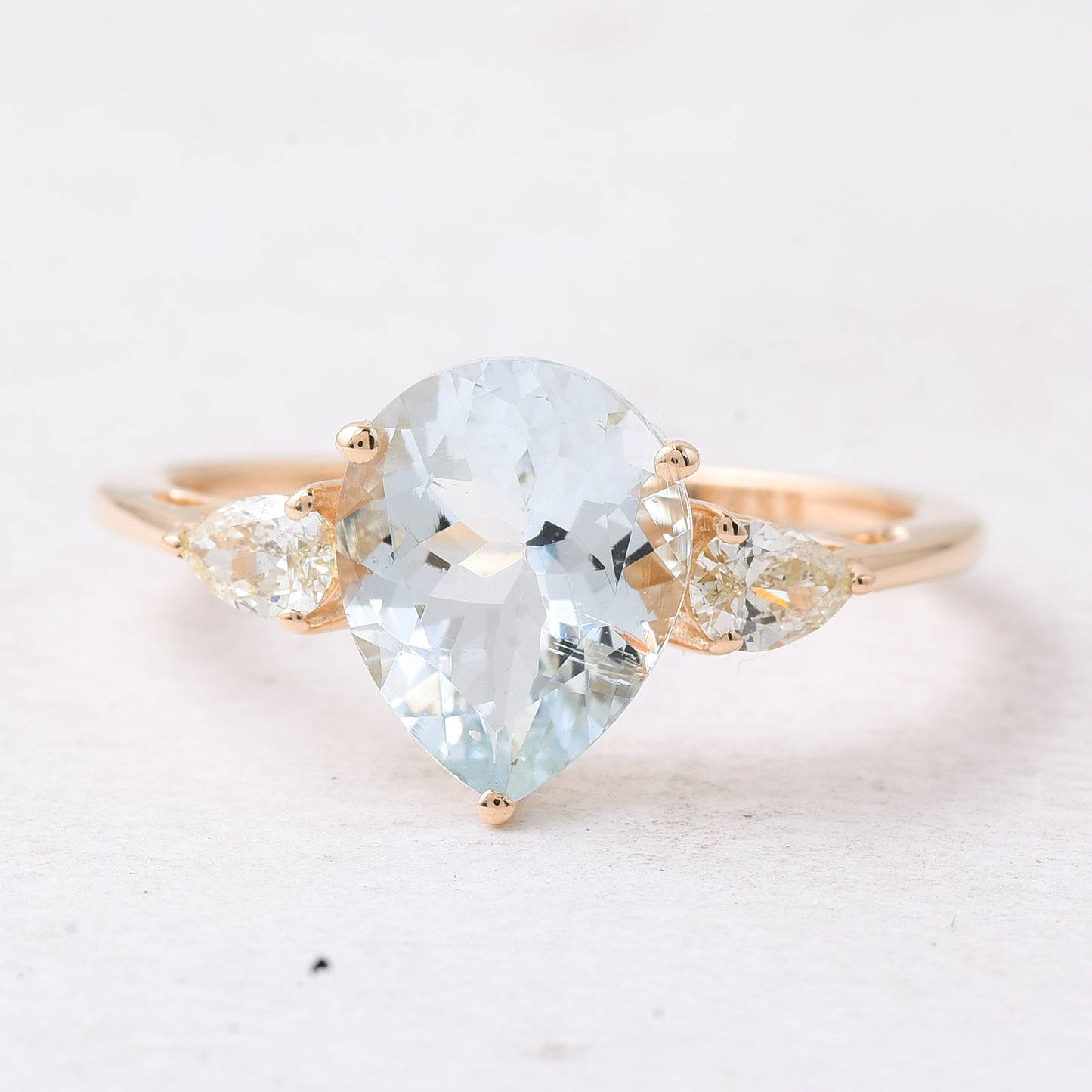 2.81 Ct Pear Mixed Cut Natural Aquamarine 14K Gold Ring