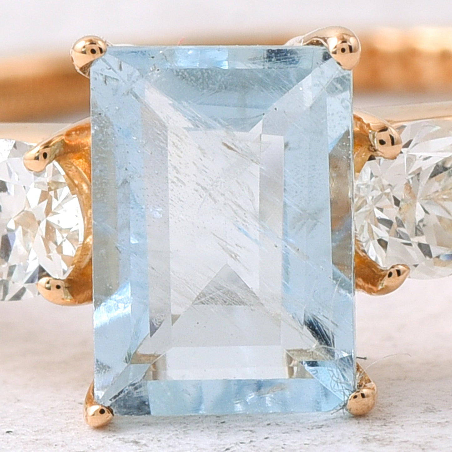 1.25 Ct Rectangle Step Cut Natural Aquamarine 14K Gold Ring