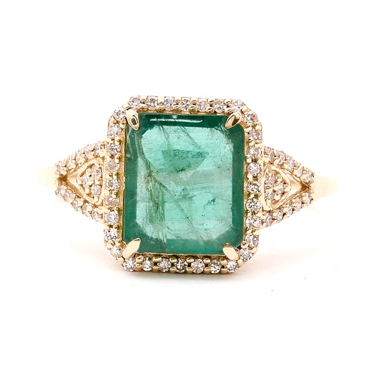 2.51 Ct Octagon Natural Emerald 14K Gold Ring