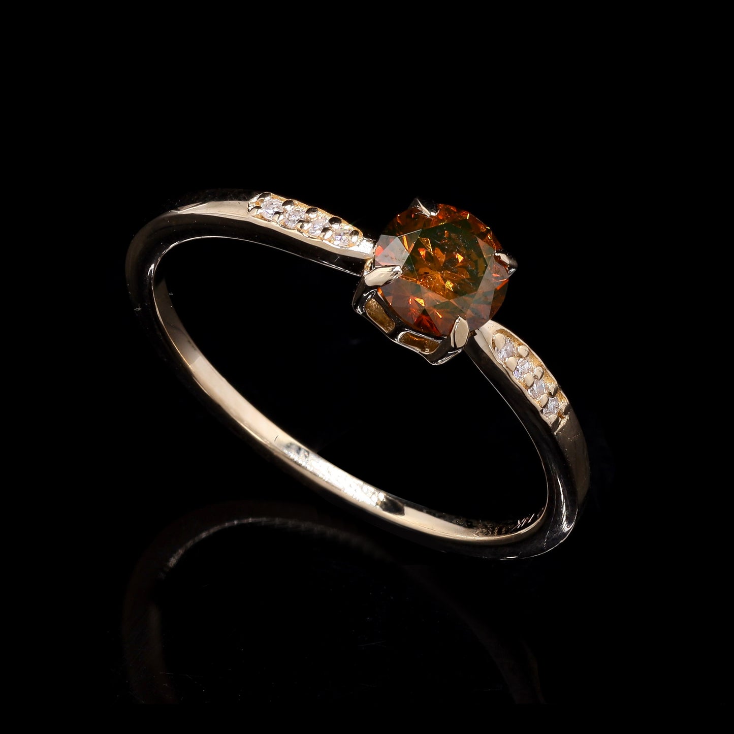 0.57 Ct Round Red Diamond 14K Gold Ring