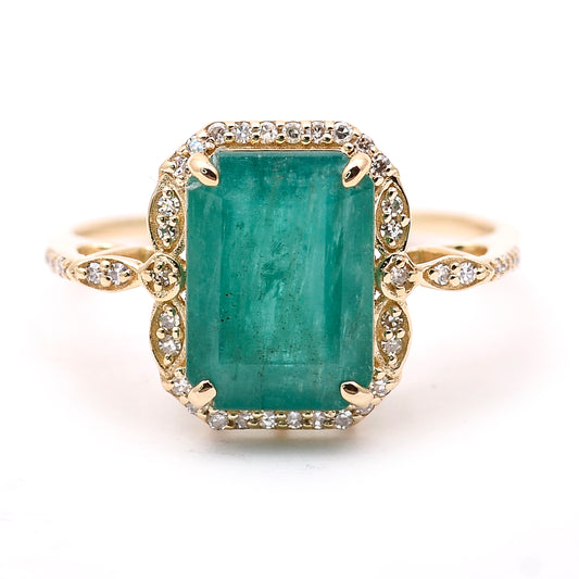 3.60 Ct Octagon Natural Emerald 14K Gold Ring