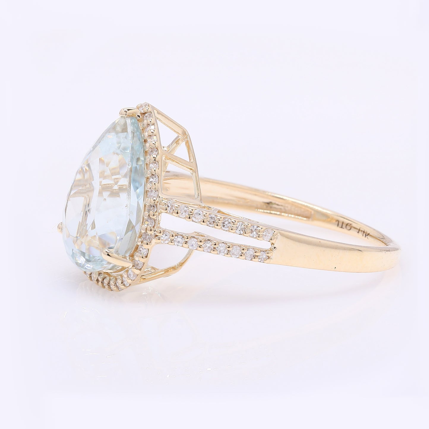 3.86 Ct Pear Mixed Cut Natural Aquamarine 14K Gold Ring