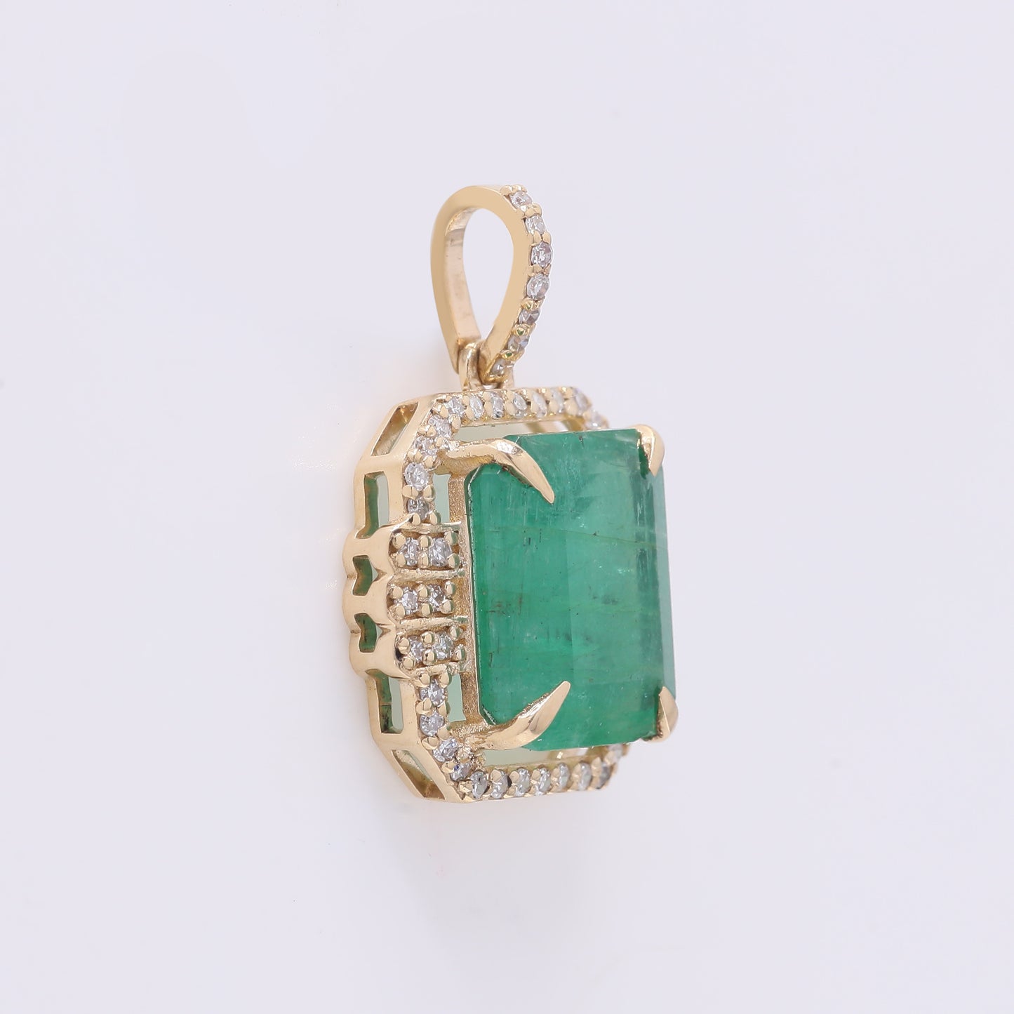 3.08 Ct Octagon Step Cut Natural Emerald 14K Gold Pendant