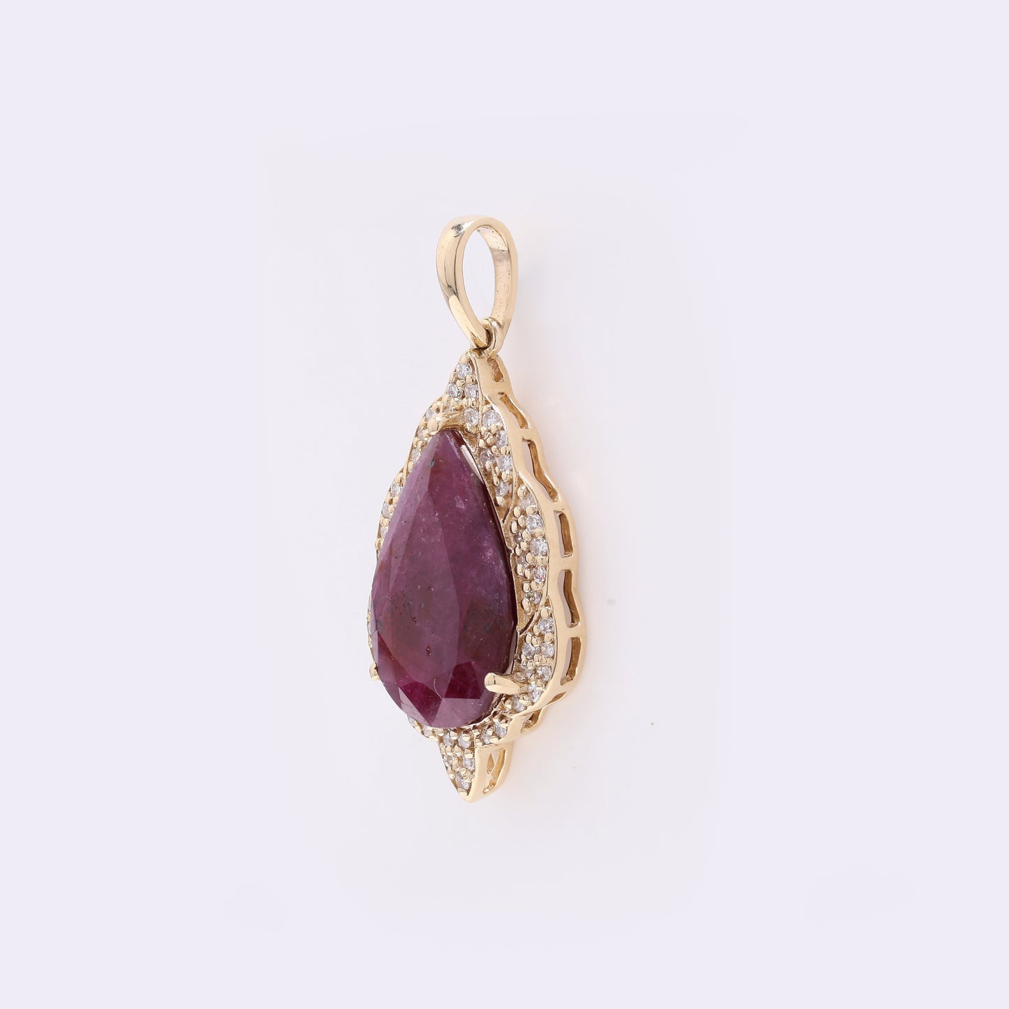 3.98 Ct Pear Mixed Cut Natural Ruby 14K Gold Pendant