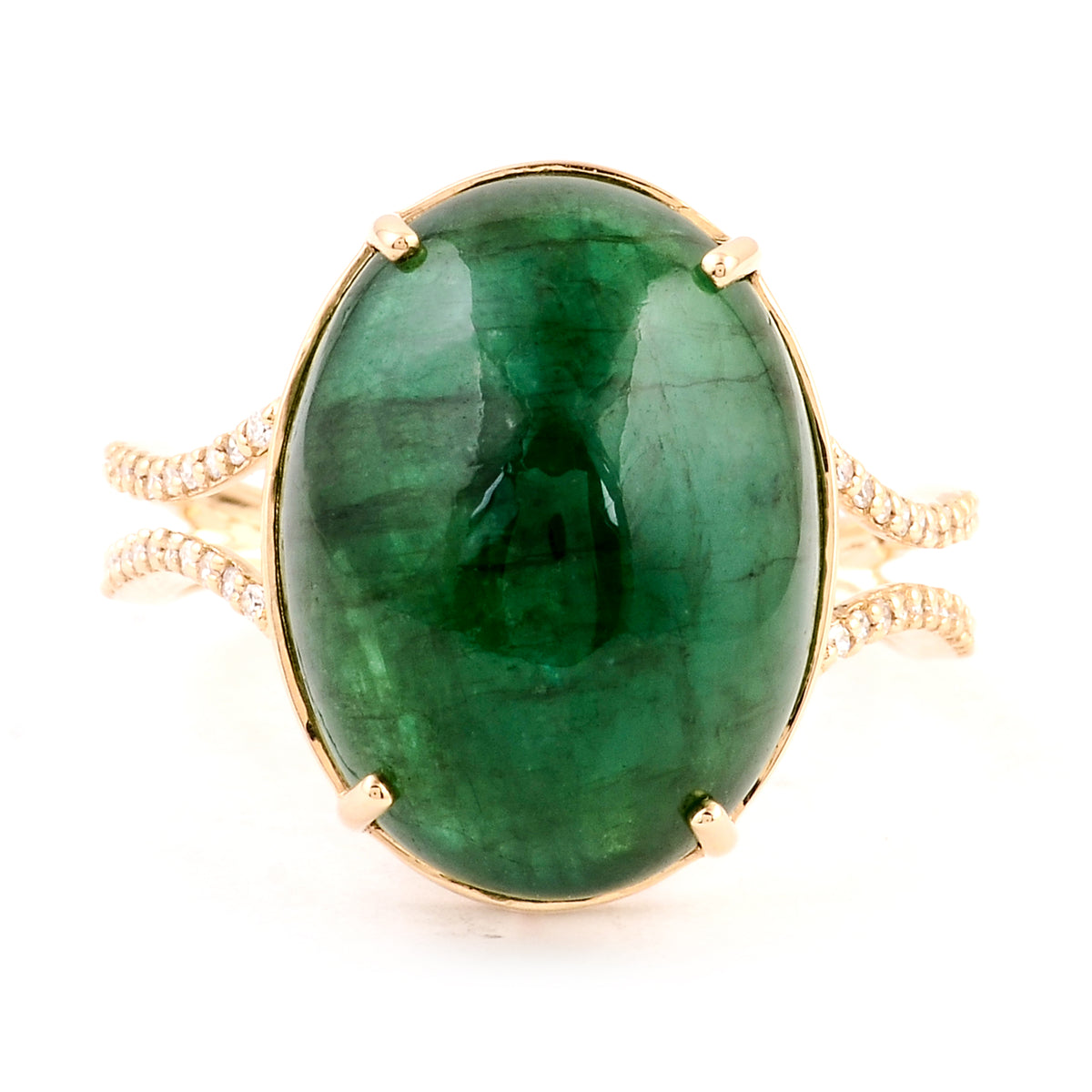 12.69 Ct Oval Cabochon Emerald 14K Gold Ring