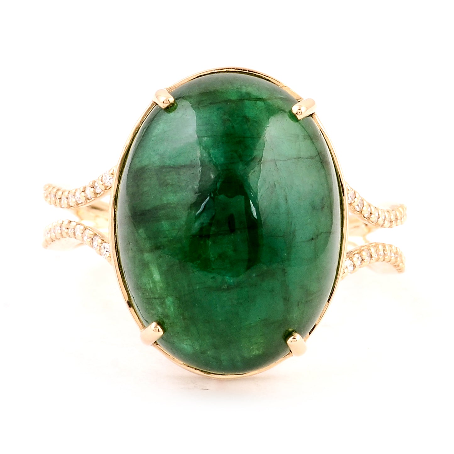 12.69 Ct Oval Cabochon Emerald 14K Gold Ring