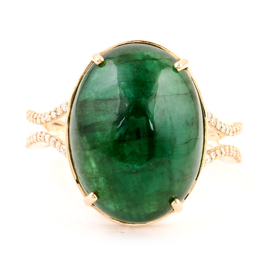 12.69 Ct Oval Cabochon Emerald 14K Gold Ring