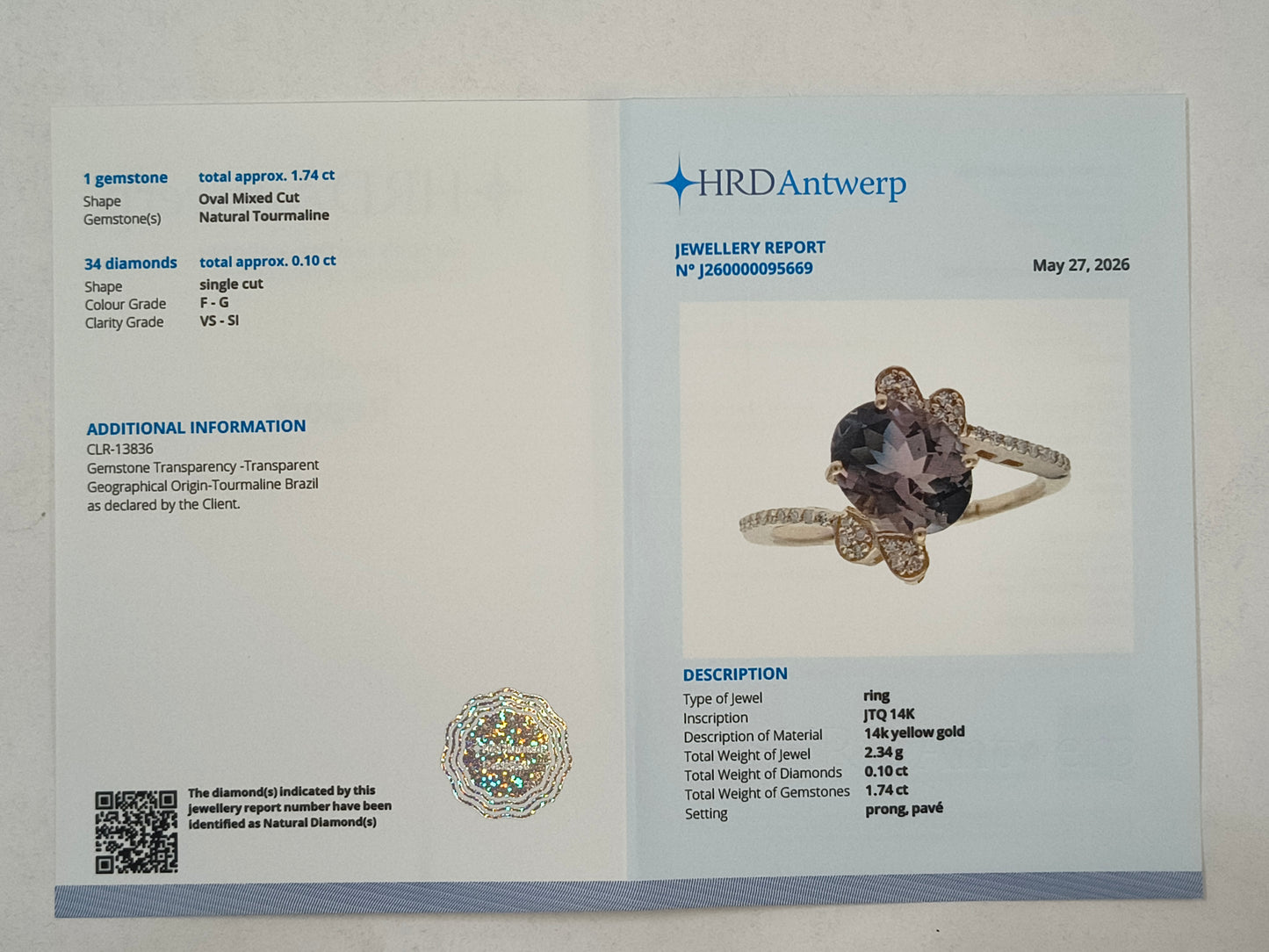 1.84 Ct Oval Mixed Cut Natural Tourmaline 14K Gold Ring