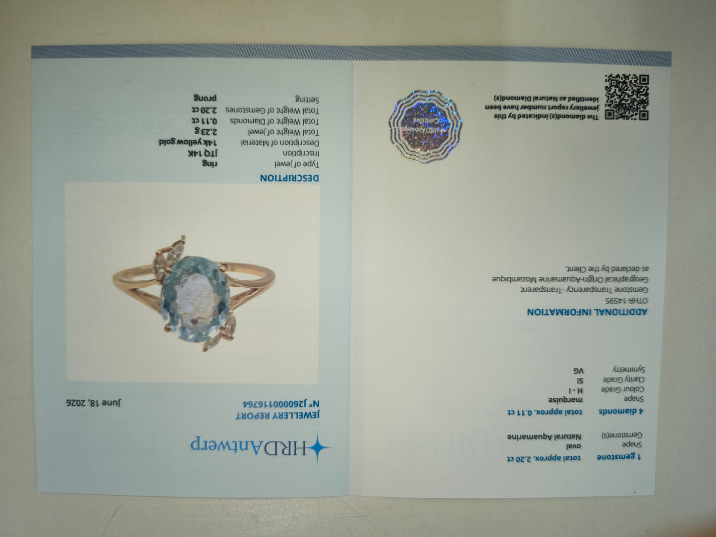 2.31 Ct Oval Natural Aquamarine 14K Gold Ring