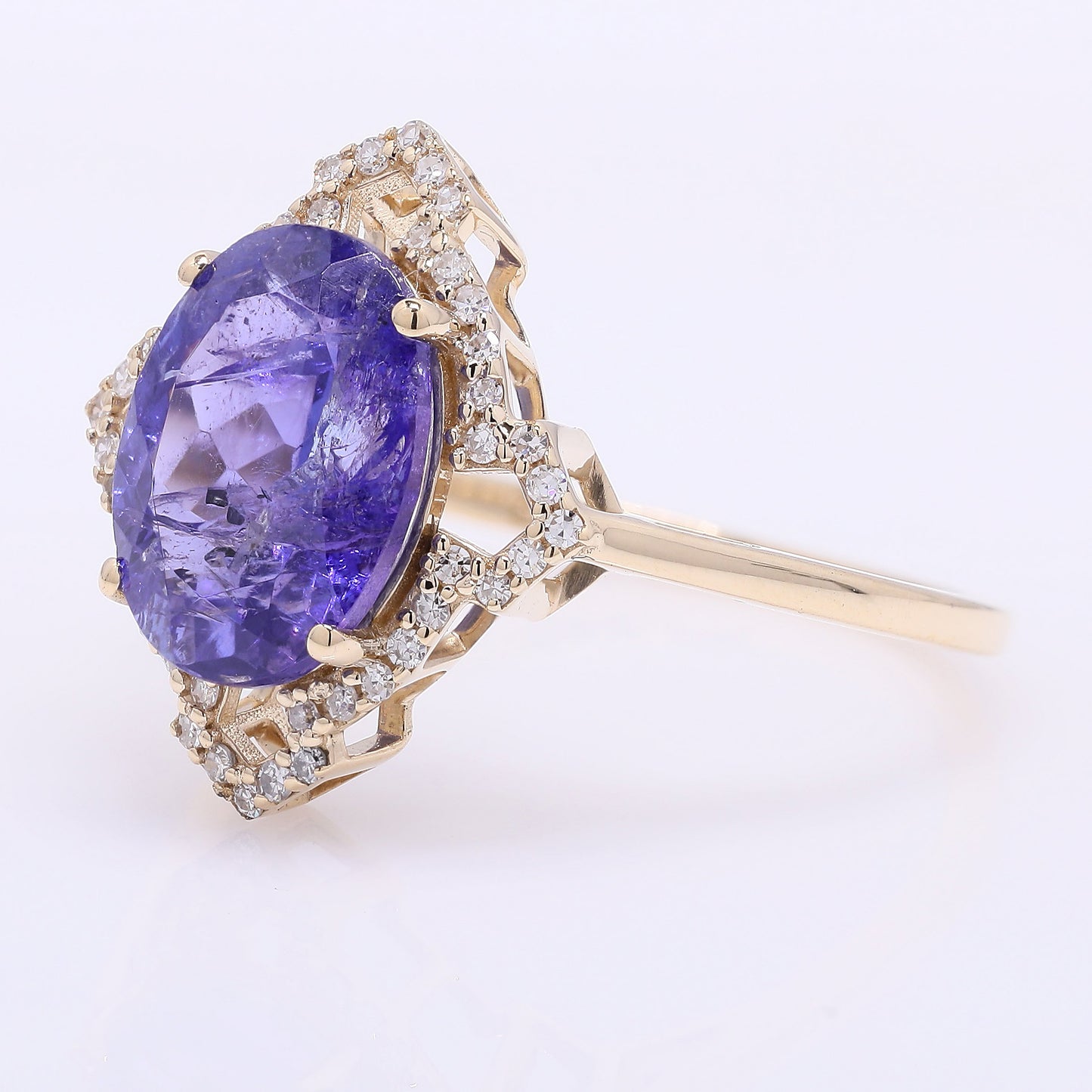 3.32 Ct Oval Mixed Cut Natural Tanzanite 14K Gold Ring