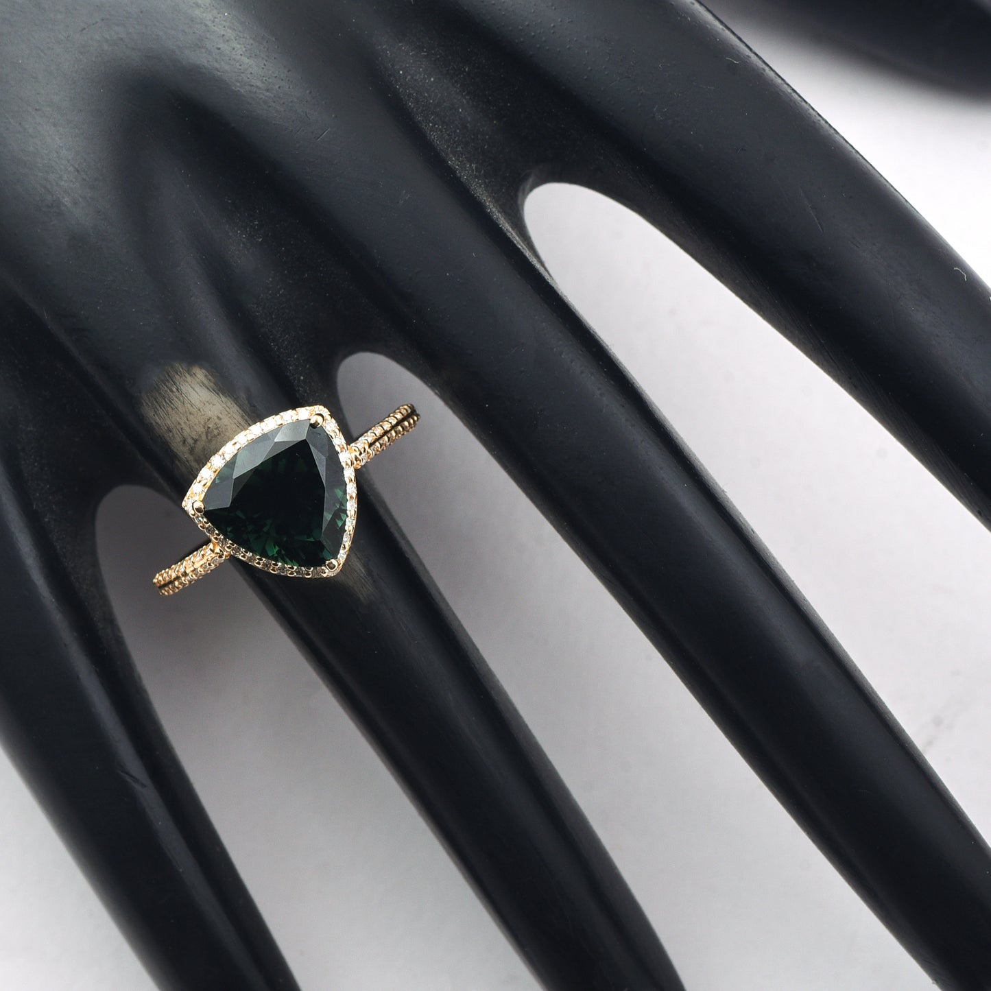 2.51 Ct Triangle Mixed Cut Natural Green Tourmaline 14K Gold Ring