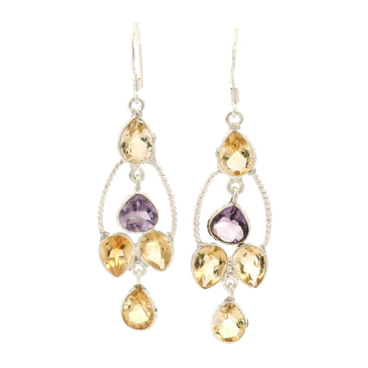 11.45 Ct Amethyst, Citrine 925 Sterling Silver Earrings