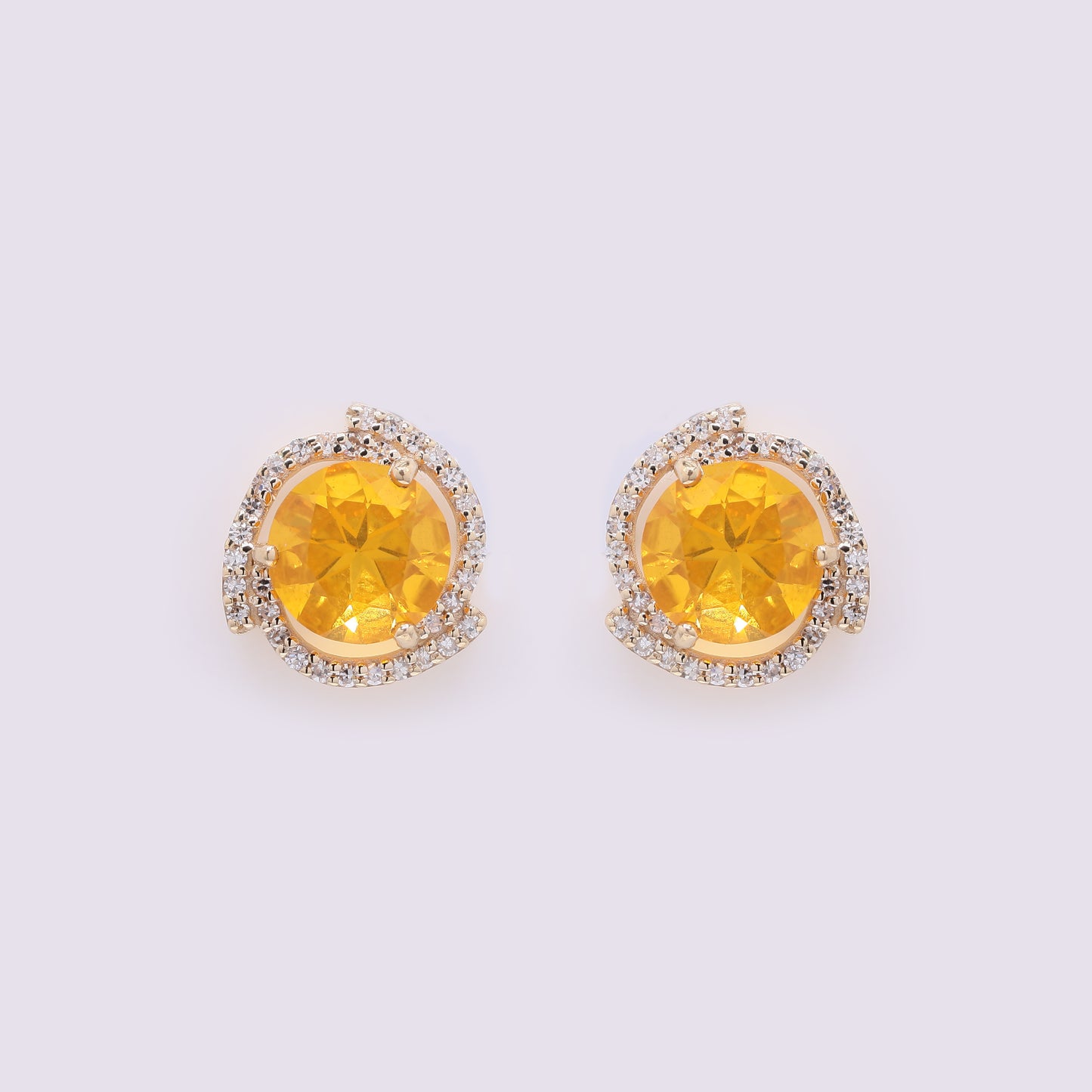 1.96 Ct Round Mixed Cut Natural Fire Opal 14K Gold Earrings