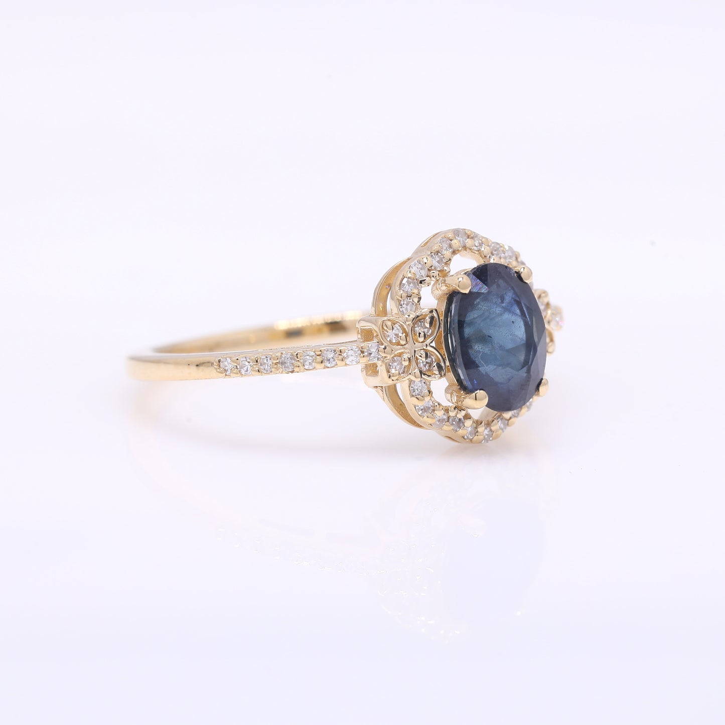 1.36 Ct Oval Mixed Cut Natural Sapphire 14K Gold Ring