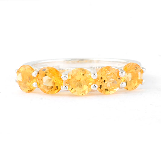 2.33 Ct Round Citrine, 925 Sterling Silver Ring