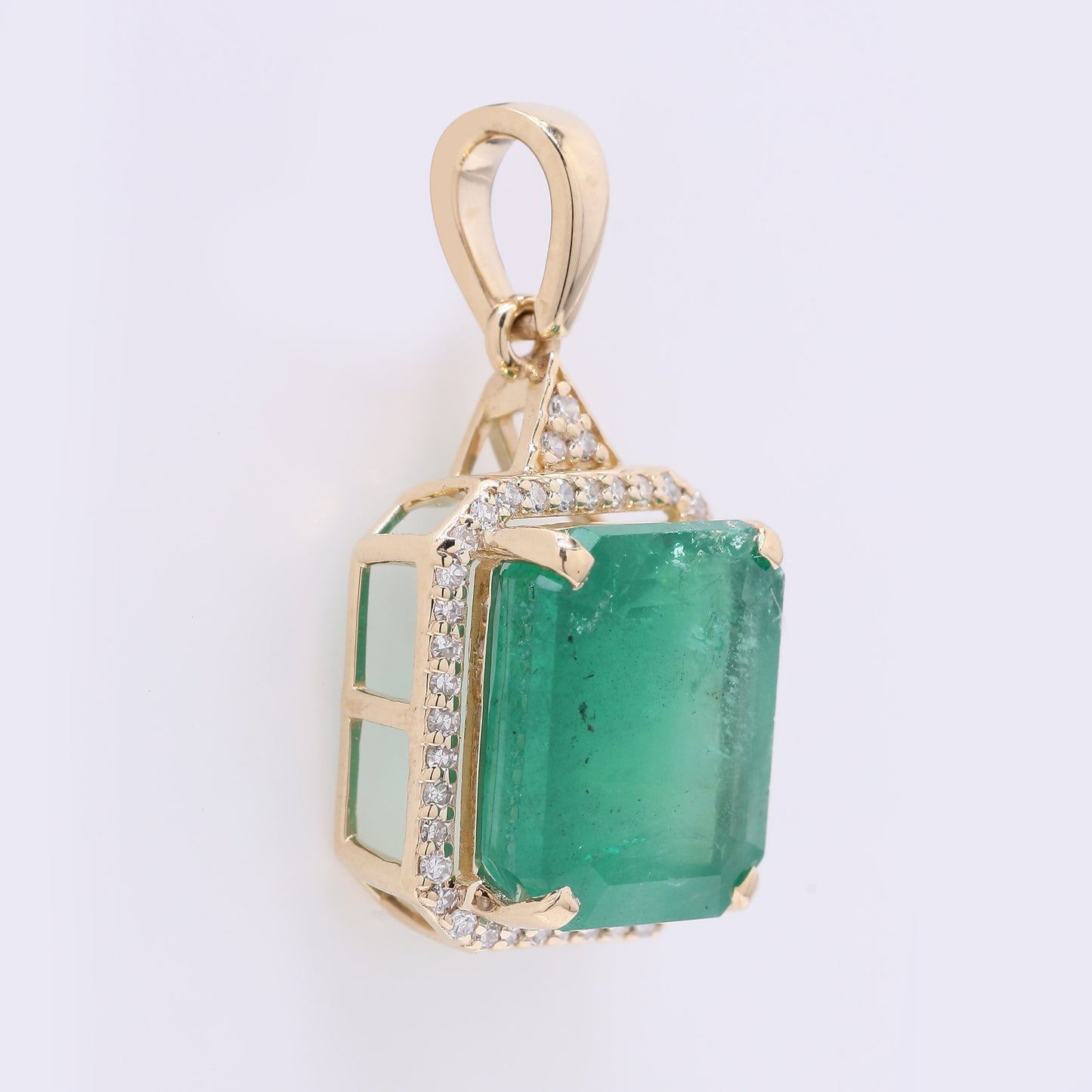5.44 Ct Octagon Step Cut Natural Emerald 14K Gold Pendant