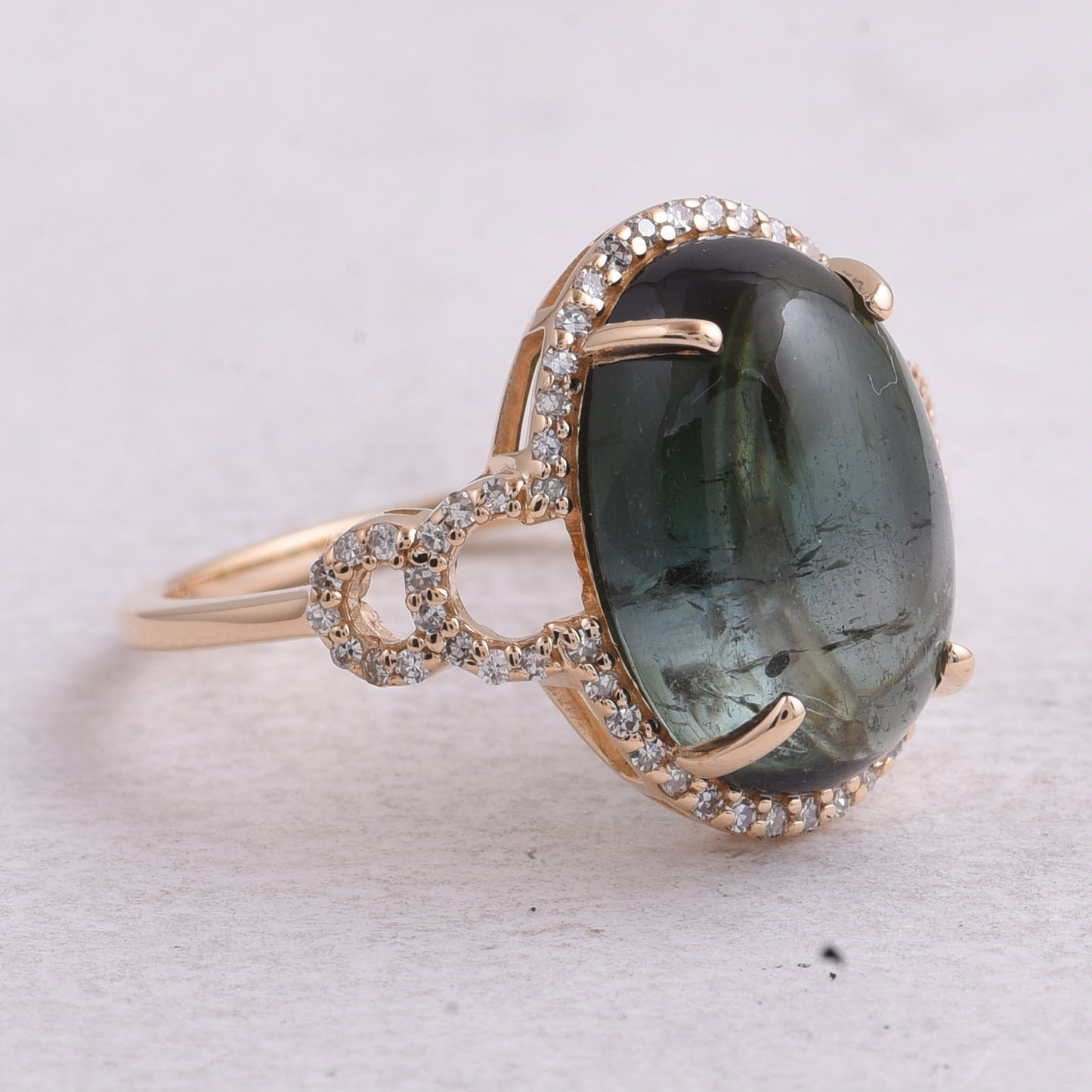 6.49 Ct Oval Cabochon Cut Natural Tourmaline 14K Gold Ring