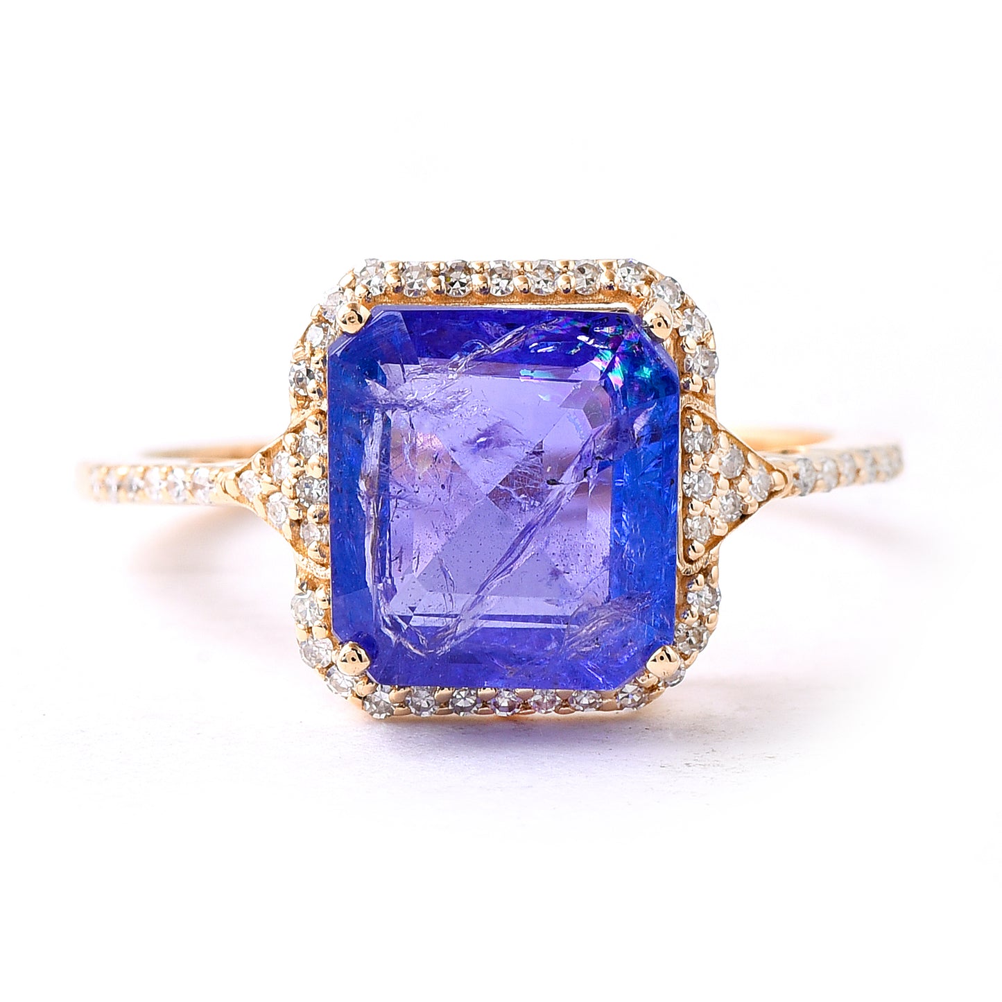 3.87 Ct Octagon Step Cut Natural Tanzanite 14K Gold Ring