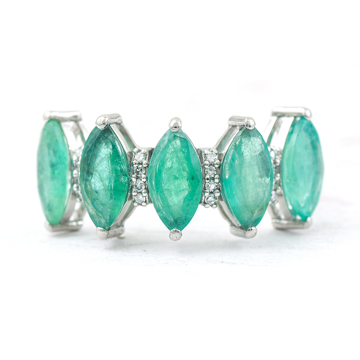 2.17 Ct Marquise Mixed Cut Natural Emerald 950 Platinum Ring