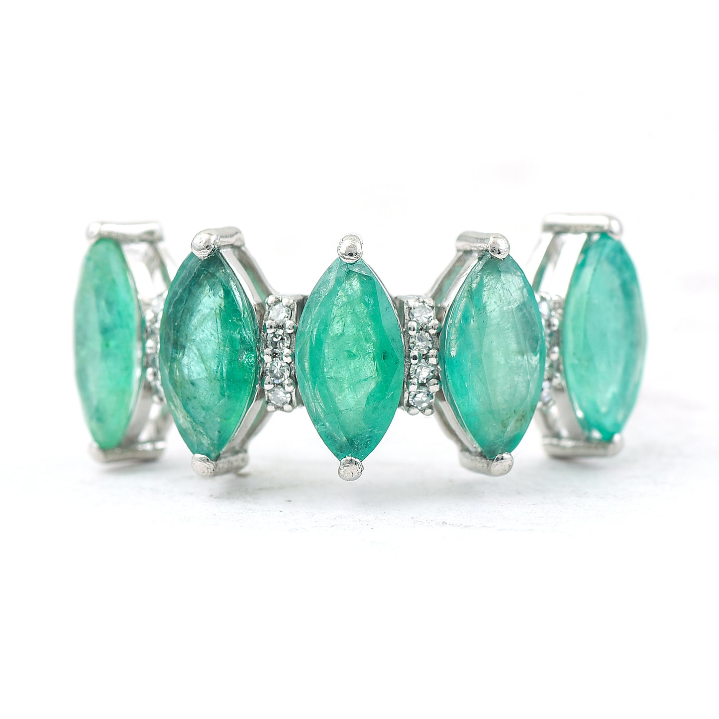 2.17 Ct Marquise Mixed Cut Natural Emerald 950 Platinum Ring