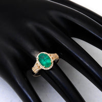 2.07 Ct Oval Mixed Cut Natural Emerald 14K Gold Ring