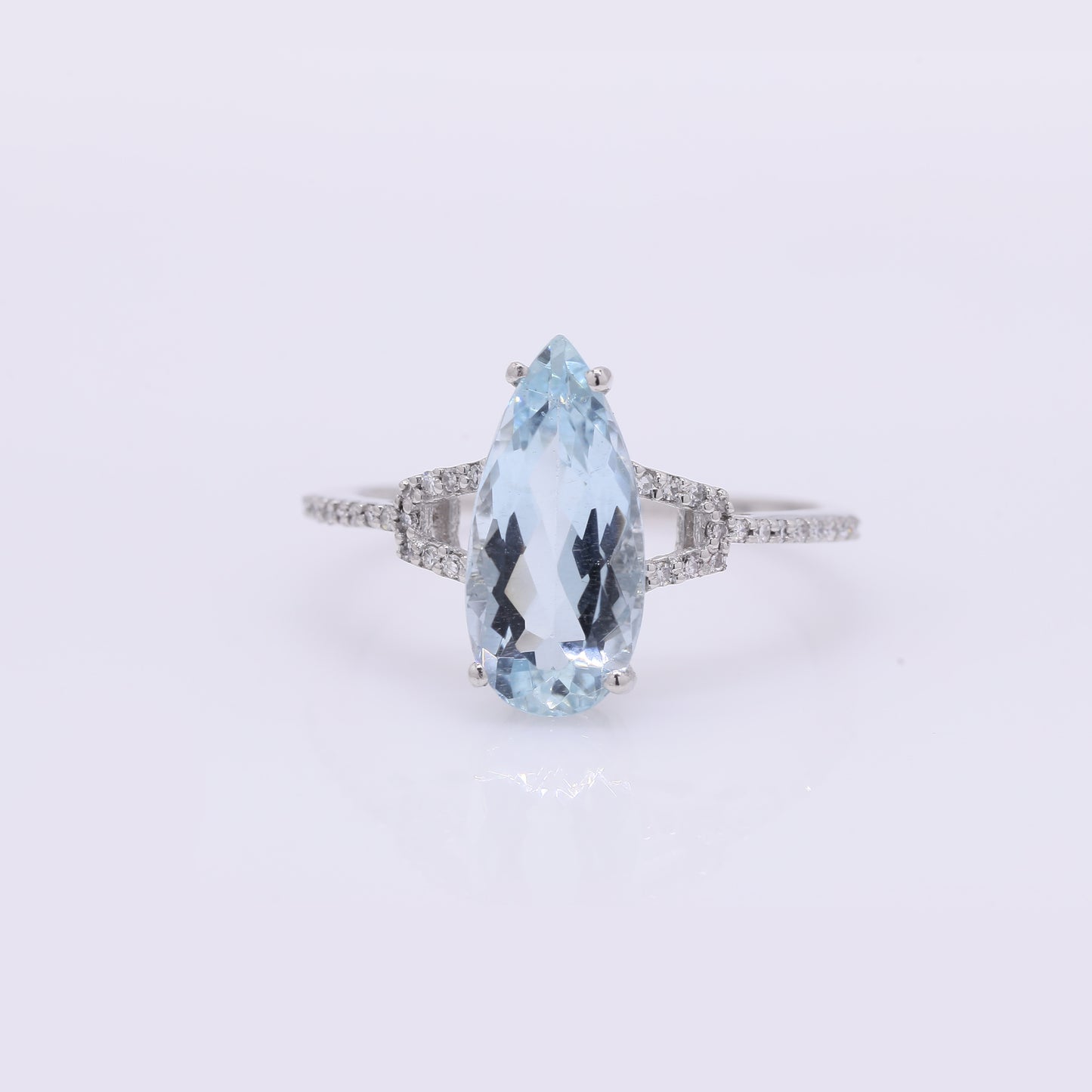 2.32 Ct Pear Mixed Cut Natural Aquamarine 950 Platinum Ring