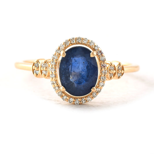 1.77 Ct Oval Mixed Cut Natural Sapphire 14K Gold Ring