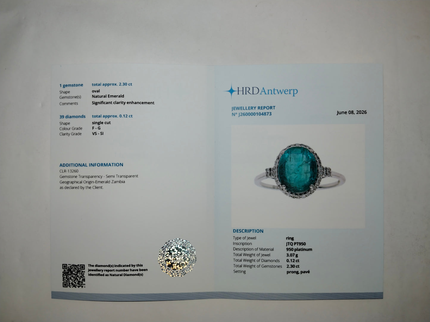 2.42 Ct Oval Mixed Cut Natural Emerald 950 Platinum Ring